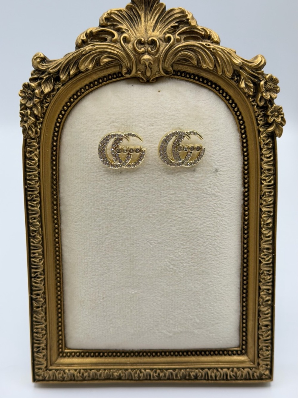 Upcycled Gucci Gold Crystal Double G Stud Earrings